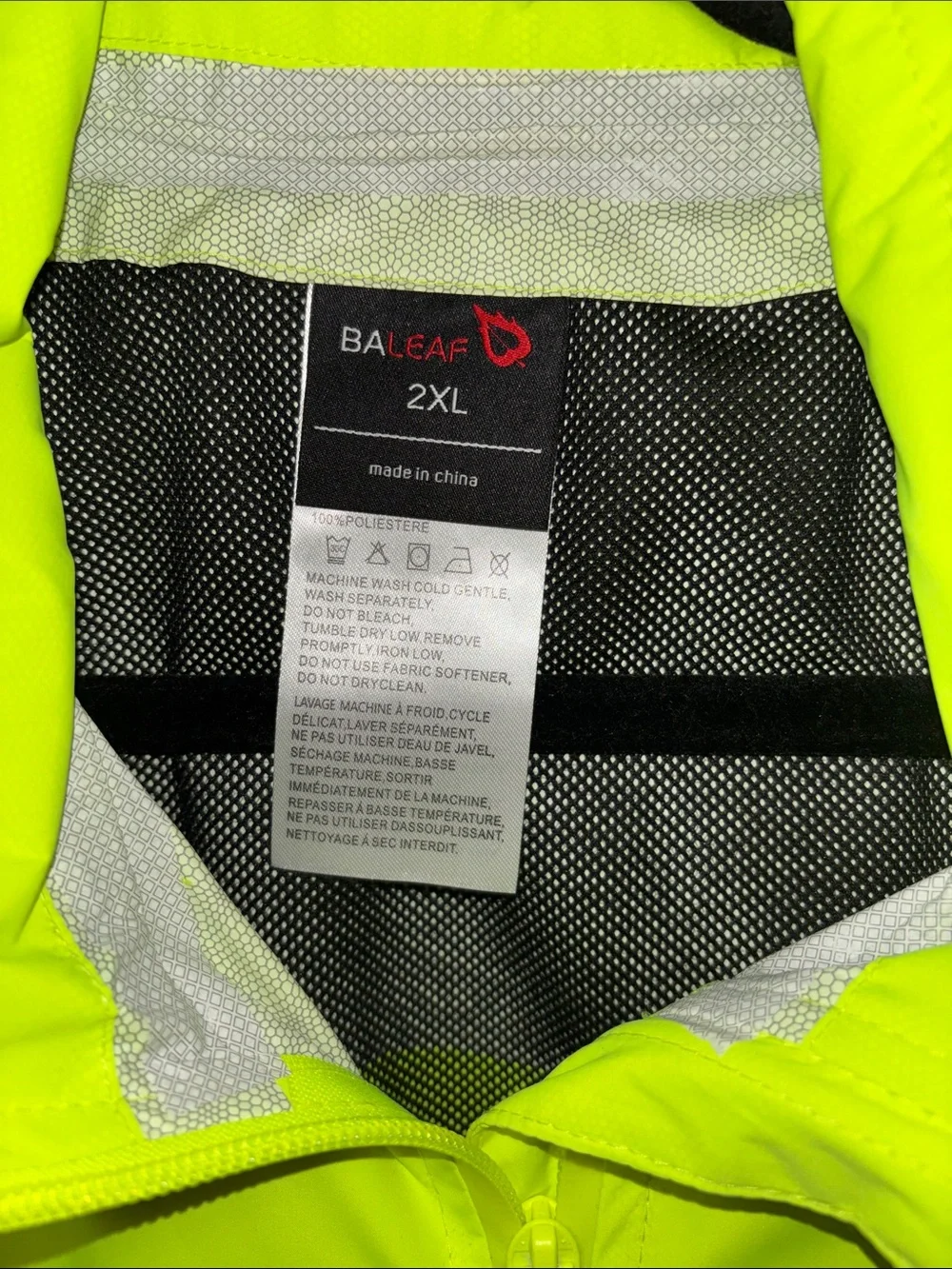 Baleaf Neon Yellow High-Visibility Zip Jacket LIME GREEN Activewear